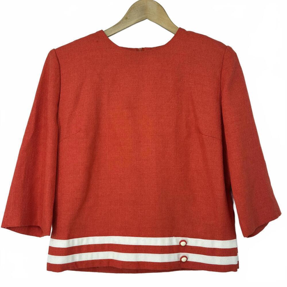 VTG Diane Roberts Red Polyester Top with White Stripe Detail Size 12H - ALTERED